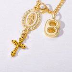 Personalized Zircon Virgin Mary and Cross Steering Wheel Rosary Charm with Bubble Initial Car Decor Prayer Safety Birthday Gift for Drivers Christians