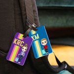 Personalised Multicolor Shadow Monogram Stripe Cartoon Character Luggage Tag Travel Accessories Birthday Gift for Family Kids