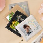 Personalised Floral Cross Bible Verse PU Leather Photo Frame with Name Text and Date Baptism First Communion Gift for Christian