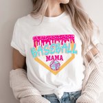 Personalised Baseball Softball Mama Ice Cream Drip Multicolor T-shirt Sweatshirt with Name and Number Game Day Birthday Gift for Ball Sport Lovers
