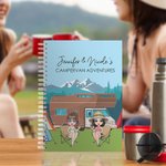 Personligt husbilstält tecknad karaktär Spiralanteckningsbok med namn och text Resa Födelsedagspresent för vän familj