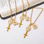 Personalized Zircon Virgin Mary and Cross Steering Wheel Rosary Charm with Bubble Initial Car Decor Prayer Safety Birthday Gift for Drivers Christians