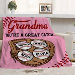 Personalised Baseball Glove 1-8 Names Multicolor Soft Throw Blanket with Title and Text Home Decor Birthday Gift for Baseball Lovers
