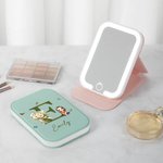 Personalized Birth Flower Cartoon Character LED Three-color Makeup Mirror with Name Travel Essential Anniversary Birthday Gift for Women Girls