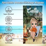 Serviette de Plage en Microfibre Personnalisée avec Personnage de Dessin Animé et Nom Thème Camping Cadeau Anniversaire Voyage pour Famille