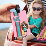 Personalised Multicolor Shadow Monogram Stripe Cartoon Character Luggage Tag Travel Accessories Birthday Gift for Family Kids