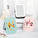 Personalized Birth Flower Cartoon Character LED Three-color Makeup Mirror with Name Travel Essential Anniversary Birthday Gift for Women Girls