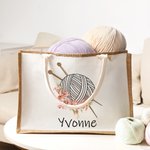 Personalizzato nascita fiore aghi maglia filato grande iuta borsa tote con nome accessori viaggio compleanno vacanza regalo per gli amanti del lavoro a maglia donne
