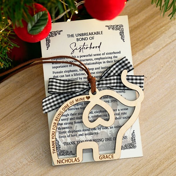 Personalized Wooden Heart Elephant Sisterhood Ornament with Names Friendship Keepsake Birthday Christmas Gift for Sisters Best Briends