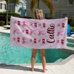 Personalizada Sweet Cherry Coquette Lazo Nombre De Secado Rápido De Gran Tamaño Toalla de Playa Vacaciones de Verano Imprescindible Regalo de Cumpleaños para Mujeres Niñas