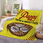 Personalised Baseball Glove 1-8 Names Multicolor Soft Throw Blanket with Title and Text Home Decor Birthday Gift for Baseball Lovers