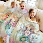 Personalized Fantasy Mermaid Princess Underwater World Soft Throw Blanket with Name Home Decor Birthday Gift for Girls