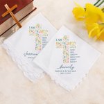 Personalized Floral Cross Bible Verse Lace Edge 100% Cotton Handkerchief with Name Text and Date Baptism First Eucharist Gift for Christians Girls