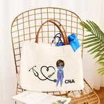 Personalizzato Cartoon Character Stethoscope Canvas Large Tote Bag con nome e titolo Apprezzamento Nurse Week Regalo per medici infermieri personale medico