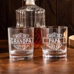 Personalized Worlds Coolest Shield Whiskey Rock Glass with Engraved Nickname and Slate Coaster Father's Day Birthday Gift for Dad Grandpa
