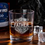 Personalized Worlds Coolest Shield Whiskey Rock Glass with Engraved Nickname and Slate Coaster Father's Day Birthday Gift for Dad Grandpa