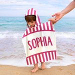 Personalisierte Multicolor Stripe Quick Dry Oversized Kid Hooded Beach Towel mit Namen Beach Party Travel Vacation Geburtstag Geschenk für Kinder