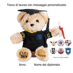 Orsacchiotto di peluche personalizzato con nome e anno sui piedi e distintivo scolastico regalo di laurea per diplomati del 2025