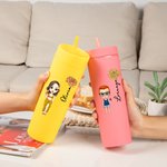 Henkilökohtainen Syntymä Kukka Sarjakuva Lomahahmo 16 oz Pastelli Tumbler olki ja nimi Beach Party Kesäloma lahja perheelle Ystävät