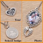 Personalised Engraved Logo Disc Oval Photo Charm Grad Cap Tassel Decoration with Angel Wings Memorial Graduation Gift for Class of 2025 Graduates