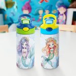 Personalisierte Fantasy Meerjungfrau Prinzessin 12 oz isolierte Wasserflasche mit Silikon-Strohhalm und Spill-Proof-Deckel zurück zu Schule Geburtstag Geschenk für Mädchen
