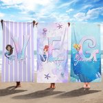 Personalized Fantasy Mermaid Strap Quick Drying Oversized Soft Beach Towel with Initial and Name Beach Party Holiday Gift for Girls Women