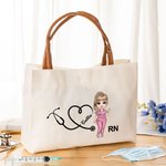 Personalizzato Cartoon Character Stethoscope Canvas Large Tote Bag con nome e titolo Apprezzamento Nurse Week Regalo per medici infermieri personale medico