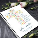 Personalised Floral Cross Bible Verse Holy 120 Pages A5 Spiral Journal Notebook with Name and Date First Communion Baptism Gift for Girls Christians