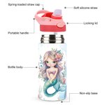 Personalisierte Fantasy Meerjungfrau Prinzessin 12 oz isolierte Wasserflasche mit Silikon-Strohhalm und Spill-Proof-Deckel zurück zu Schule Geburtstag Geschenk für Mädchen
