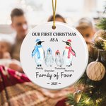 Personalized Cute Penguin Family Ceramic Ornament with 3-5 Names and Year Tree Decor Christmas Holiday Birthday Gift for Family Friends