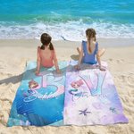 Personalized Fantasy Mermaid Strap Quick Drying Oversized Soft Beach Towel with Initial and Name Beach Party Holiday Gift for Girls Women