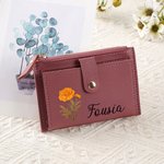 Personalised Birth Flower PU Leather Portable Wallet with Name and Card Holder Wedding Birthday Anniversary Gift for Women Girls