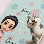 Henkilökohtainen 3D sarjakuvahahmo ja 1-4 koiraa Rakennustiilipalapelit nimillä Kotisisustus Syntymäpäivälahja perheen lemmikkieläinten ystäville