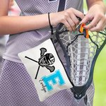 Henkilökohtainen Lacrosse Player siluetti Kosmeettinen laukku Initial nimi ja rannekorun Match päivä syntymäpäivälahja Lacrosse ystäville