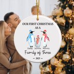 Personalized Cute Penguin Family Ceramic Ornament with 3-5 Names and Year Tree Decor Christmas Holiday Birthday Gift for Family Friends