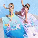 Personalized Fantasy Mermaid Strap Quick Drying Oversized Soft Beach Towel with Initial and Name Beach Party Holiday Gift for Girls Women