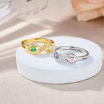 Henkilökohtainen Zirkoni Infinity Double Heart Birthstones Ring kaiverrettu nimet Ystävänpäivä Vuosipäivä Syntymäpäivä Lahja naisille