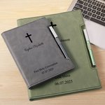 Gepersonaliseerd Communiekruis Naam Tekst Datum PU Leren Dagboek Notitieboekje met Pen en 160 Gelinieerde Pagina's Verjaardag Gebed Religieus Geschenk voor Christenen