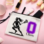 Henkilökohtainen Lacrosse Player siluetti Kosmeettinen laukku Initial nimi ja rannekorun Match päivä syntymäpäivälahja Lacrosse ystäville