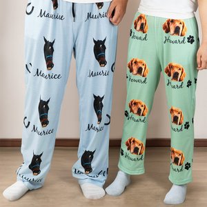 Personalised Multicolour Cute Paw Print Carrot Pattern Pet Avatar Photo Adult Kid Pyjama Bottoms with Name Birthday Gift for Family Pet Lover