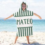Personalisierte Multicolor Stripe Quick Dry Oversized Kid Hooded Beach Towel mit Namen Beach Party Travel Vacation Geburtstag Geschenk für Kinder