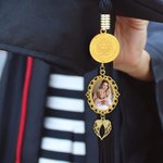 Personalised Engraved Logo Disc Oval Photo Charm Grad Cap Tassel Decoration with Angel Wings Memorial Graduation Gift for Class of 2025 Graduates