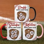 Personalised You Are A Great Catch Baseball Design 11 oz Ceramic Coffee Mug with 1-8 Names Home Decor Game Day Birthday Gift for Family Baseball Lover