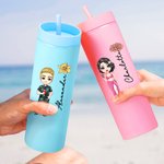 Henkilökohtainen Syntymä Kukka Sarjakuva Lomahahmo 16 oz Pastelli Tumbler olki ja nimi Beach Party Kesäloma lahja perheelle Ystävät