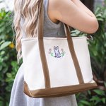 Personalized Embroidered Floral Pet Photo Durable Oxford Large Tote Bag with Name Birthday Gift for Family Friends Pet Lovers