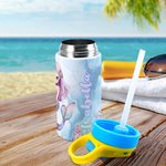 Personalisierte Fantasy Meerjungfrau Prinzessin 12 oz isolierte Wasserflasche mit Silikon-Strohhalm und Spill-Proof-Deckel zurück zu Schule Geburtstag Geschenk für Mädchen
