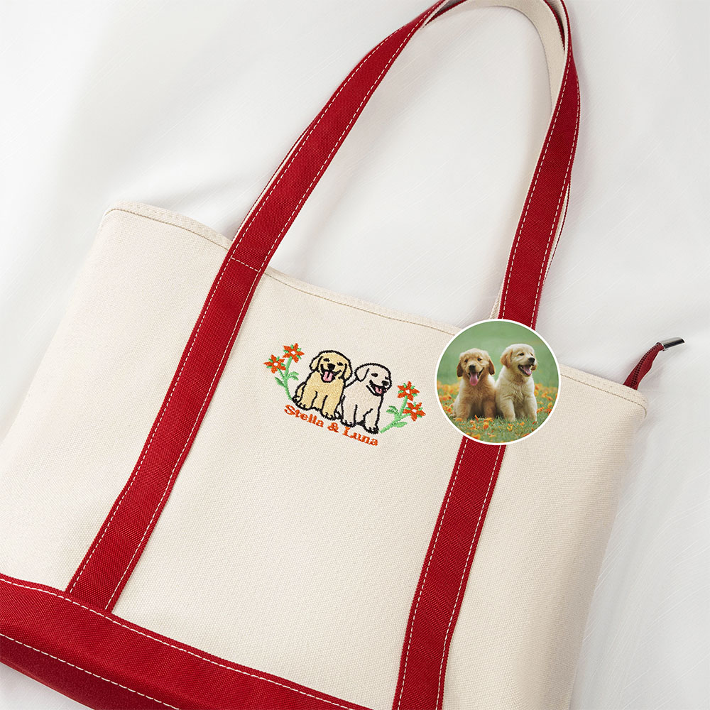 Sac à main brodé avec photo de l'animal de compagnie Durable Oxford grand sac fourre-tout avec nom Cadeau d'anniversaire pour la famille Amis Pet Lovers