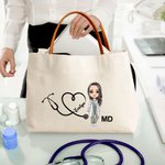 Personalizzato Cartoon Character Stethoscope Canvas Large Tote Bag con nome e titolo Apprezzamento Nurse Week Regalo per medici infermieri personale medico