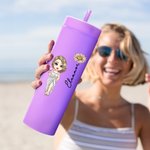 Henkilökohtainen Syntymä Kukka Sarjakuva Lomahahmo 16 oz Pastelli Tumbler olki ja nimi Beach Party Kesäloma lahja perheelle Ystävät