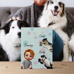 Henkilökohtainen 3D sarjakuvahahmo ja 1-4 koiraa Rakennustiilipalapelit nimillä Kotisisustus Syntymäpäivälahja perheen lemmikkieläinten ystäville